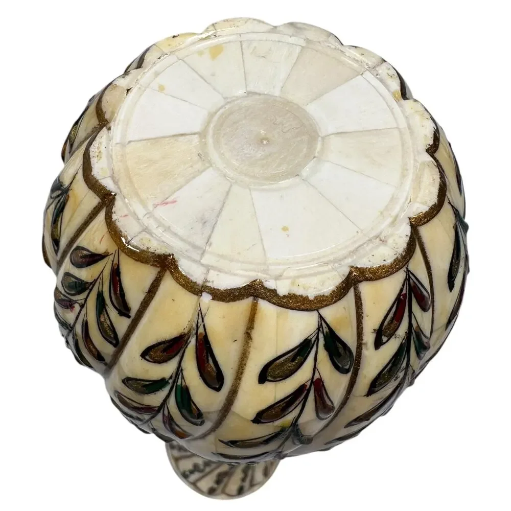 Vintage Moroccan Inlaid Bone Vase Scrimshaw 8.5